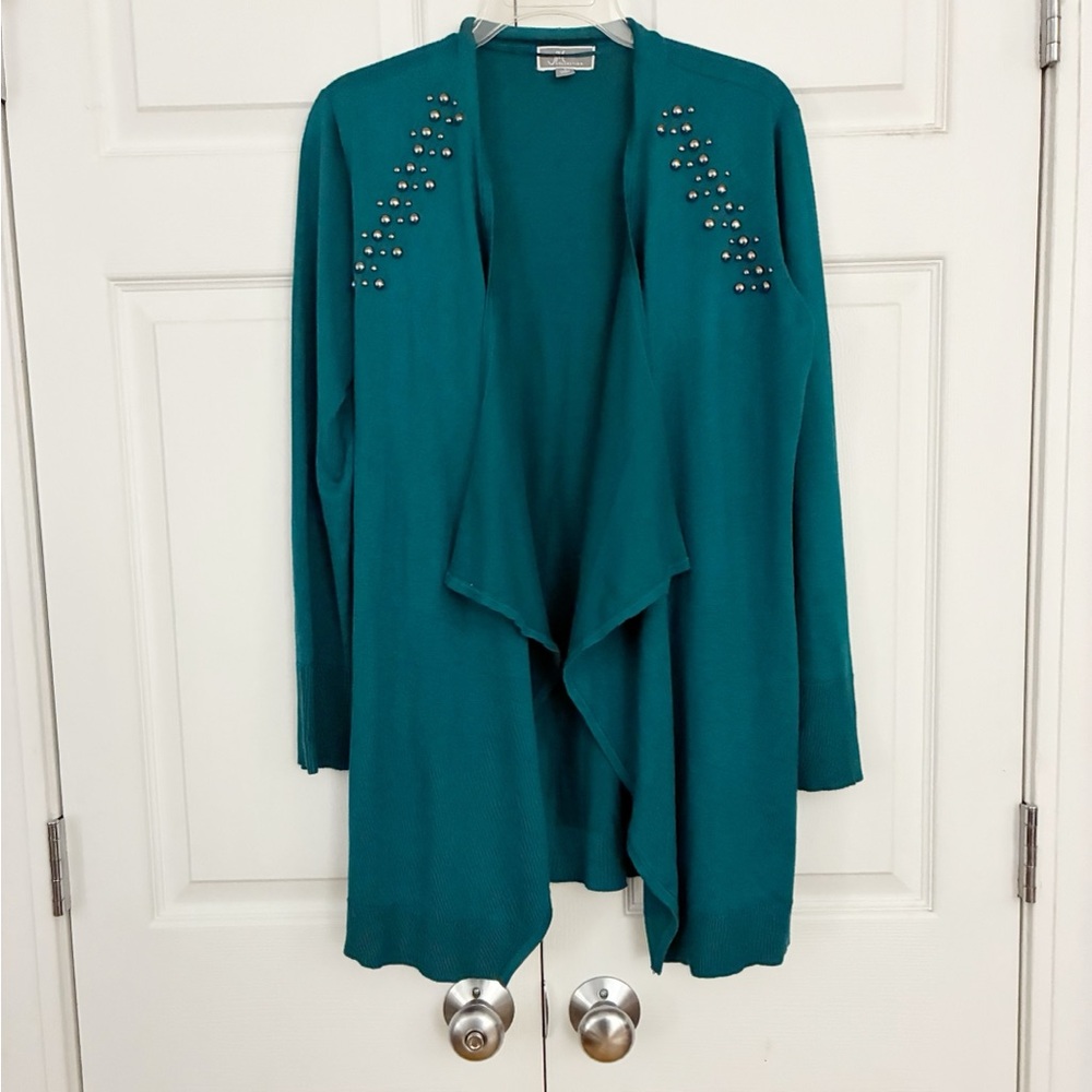 [ nwot ] JM Collection Teal Cardigan with Stud Accents